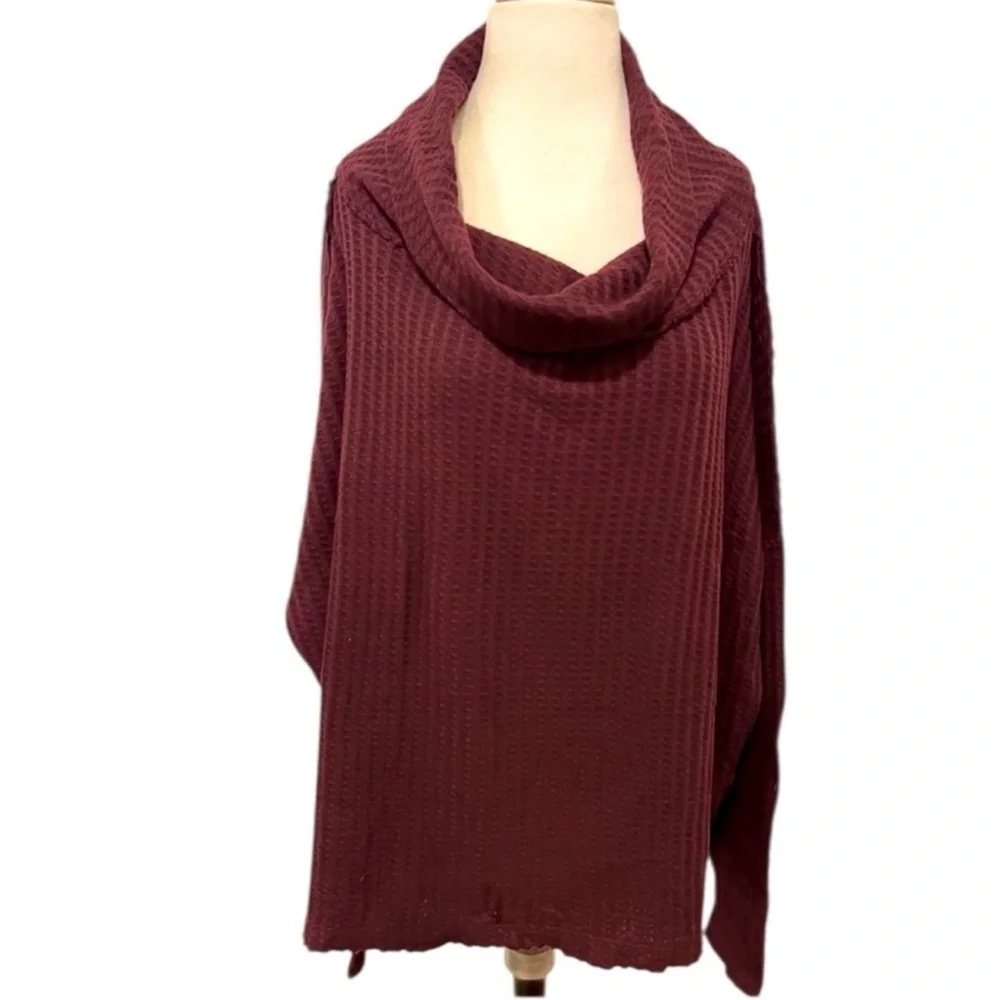 Free People Juicy Burgundy Cowl Neck Split Back Oversized Sweater Small NWT